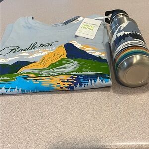 Pendleton Blue Glacier National Park Tee & Limited Edition Klean Kanteen NWT